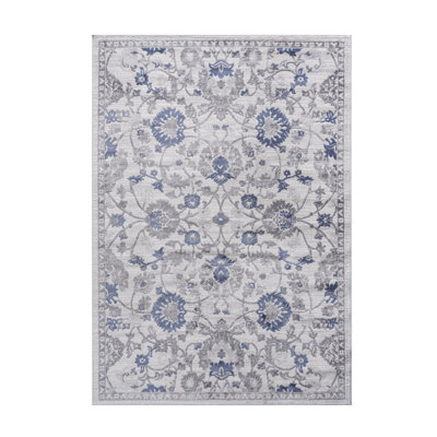 Tapis tissé et tissé 5 x 7 - bleu / argenté, sans perte de teinture, teinture pour bureau, bureau à domicile, dortoir, chambre à coucher, salle à manger bleue / argentée / chambre à coucher, salon élégant