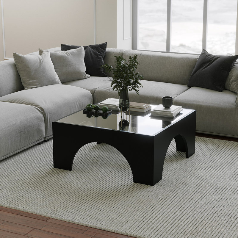 Table basse moderne avec plateau 100% verre trempé, noir et transparent | 31,5 po x 13,8 po x 31,5 po | Structure en carton 100% mélaminé, épaisseur de 0,7 pouce | Élégant et durable, facile à assembler, parfait pour les salons