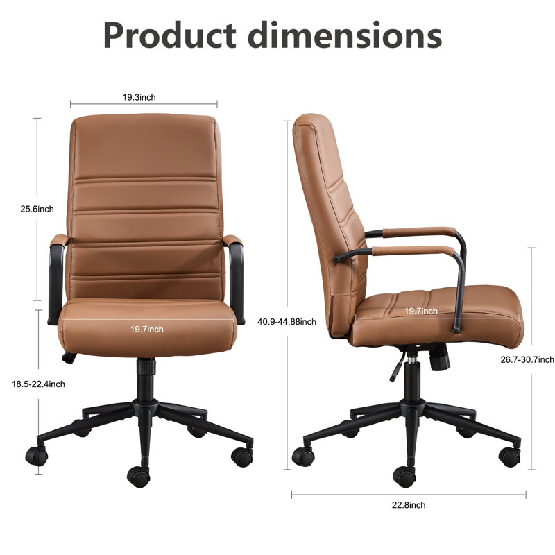 Fauteuil de bureau à dossier moyen, chaises de salle de conférence avec roulettes, fauteuil roulant à hauteur ajustable en cuir nervuré.