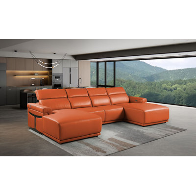 Canapé modulaire en cuir italien 4 pièces Camel avec appuis-tête réglables Camel