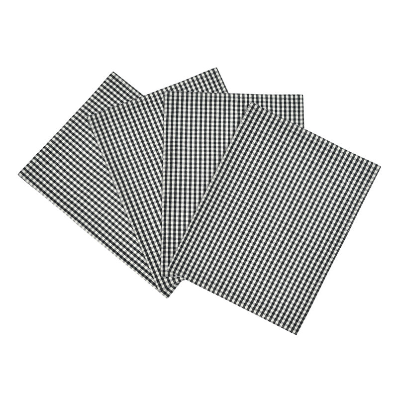 Black and Off-White Gingham Check Cotton Blend Placemats Set of 4