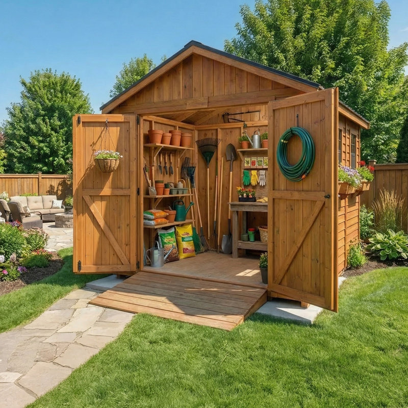 8 ft. W x 12 ft. D Cedar Wood Storage Shed with Metal Roof