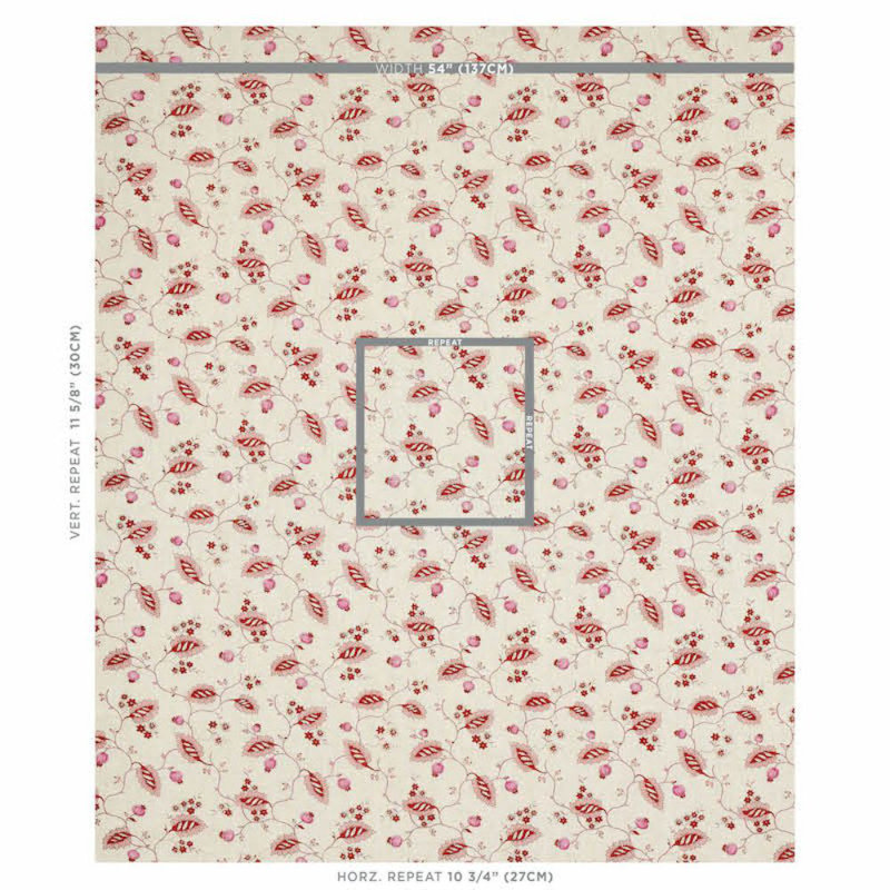 Maryam Vine Fabric, Pink/Red