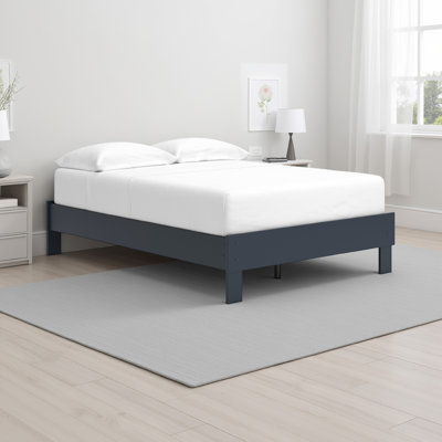 Lit plateforme Cian, style Shaker, structure en bois bleu marine