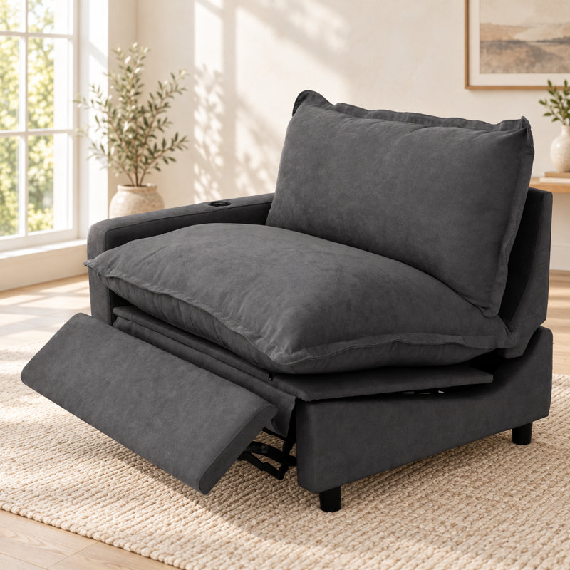Upholstered Modern Linen Fabric Power One-Armed Chair, Gray