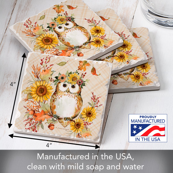 East Urban Home Friendly Owl 4 Pack Tumbled Tile Coasters East Urban Home