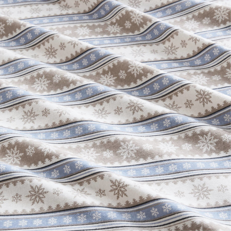 3 Pcs Twin Sheet In 100% Cotton Flannel With Blue Snowflake, Twin/Full Fitted For 12" Mattress, Queen/King/ King 14", Fully Elasticized, Machine Washable, - Snowflake Made From Flannel, Brushed Both