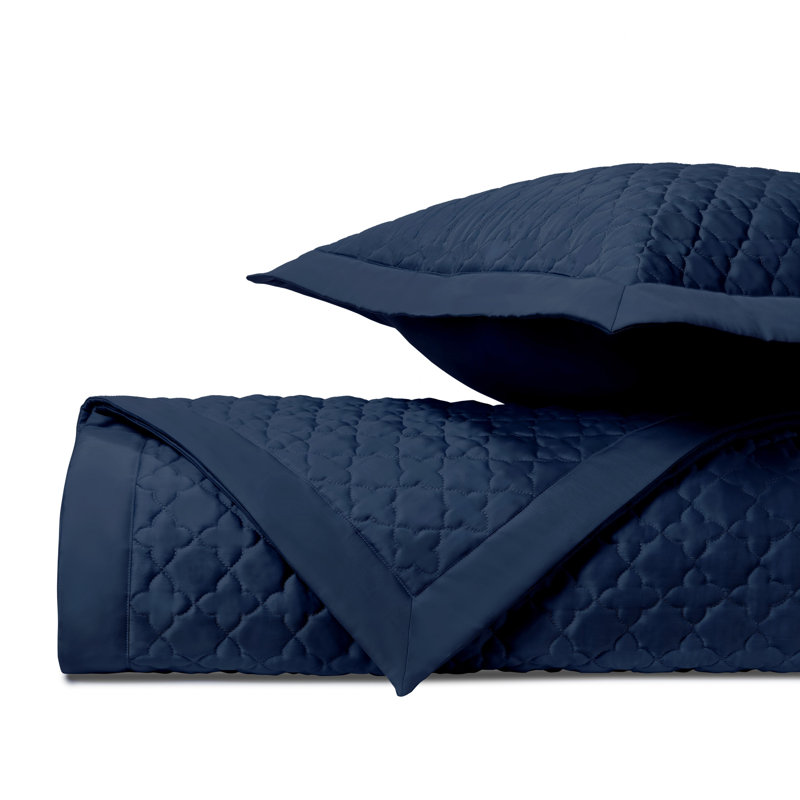 Clover Quilted Sateen Coverlet Set, King Coverlet + 3 Euro Shams, Navy Blue