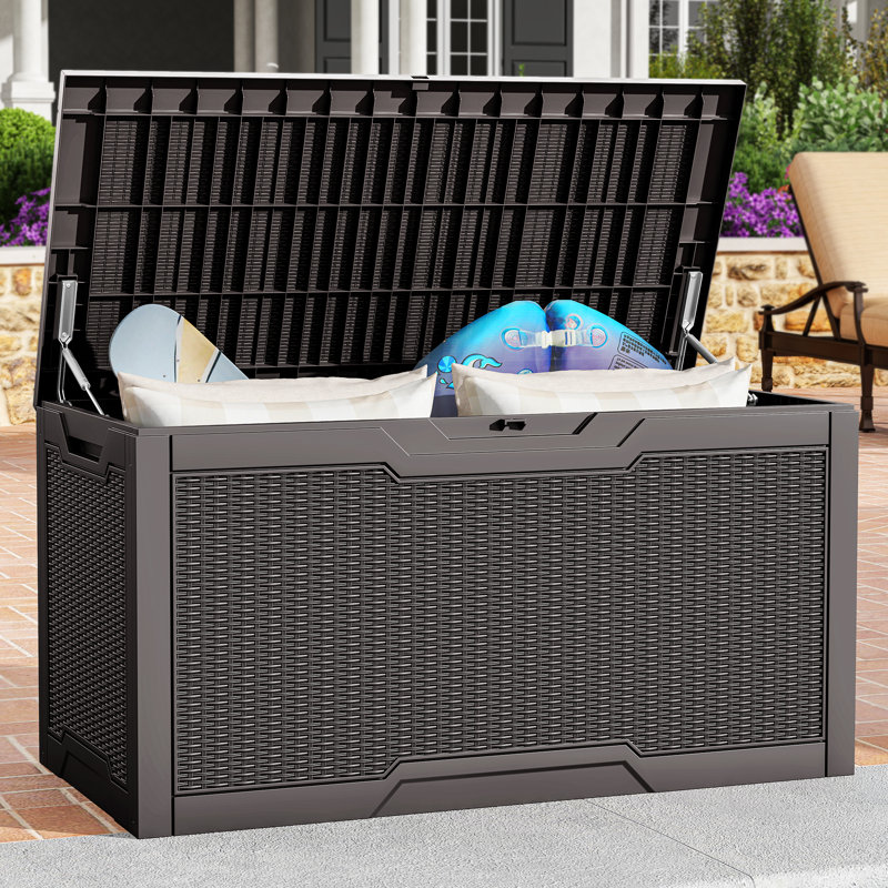 Quartey 100 Gallons Water Resistant Resin Lockable Deck Box, Dark Brown