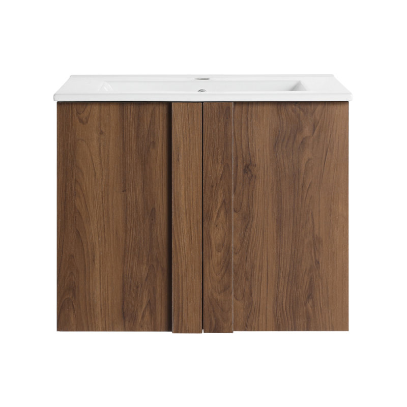 24" Floating Bathroom Vanity with Sink Combo, Wall-Mounted Brown Ebony Cabinet, Soft-Close Doors, Space-Saving Modern Vanity Set
