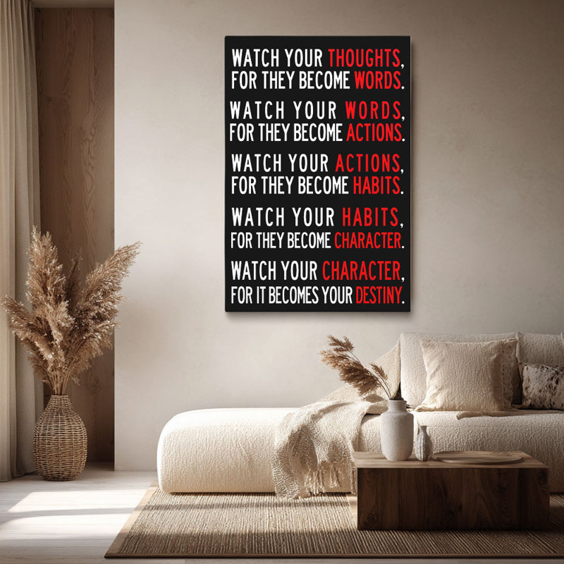 Impression inspirante de citation «Regardez vos pensées» - Urban Studio, 30 x 20 pouces (75 x 50 x 2 cm)