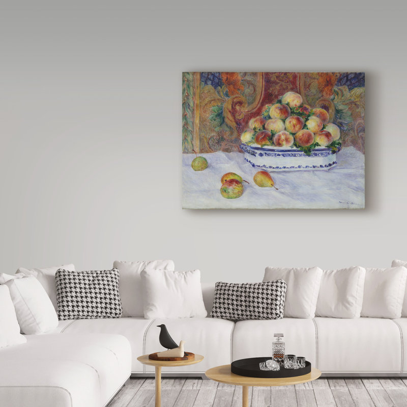 «Still Life with Peaches» par Pierre-Auguste Renoir - reproduction d'art sur toile, H 35 po x l 47 po x P 2 po