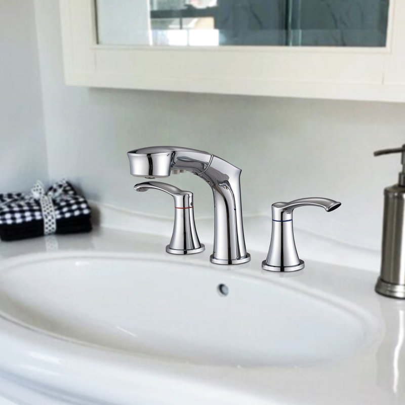 Widespread Lavatory Faucet - Stainless Steel, Soft Water Stream For Bathroom Sink - Enhances Appeal, Silver