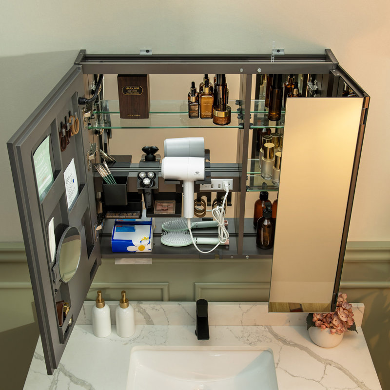 29.5" W x 27.9" H Smart Storage Solutions for Cosmetics Medicine Cabinet with Anti-Fog Mirror, LED Lighting, and Medium-Sized Design