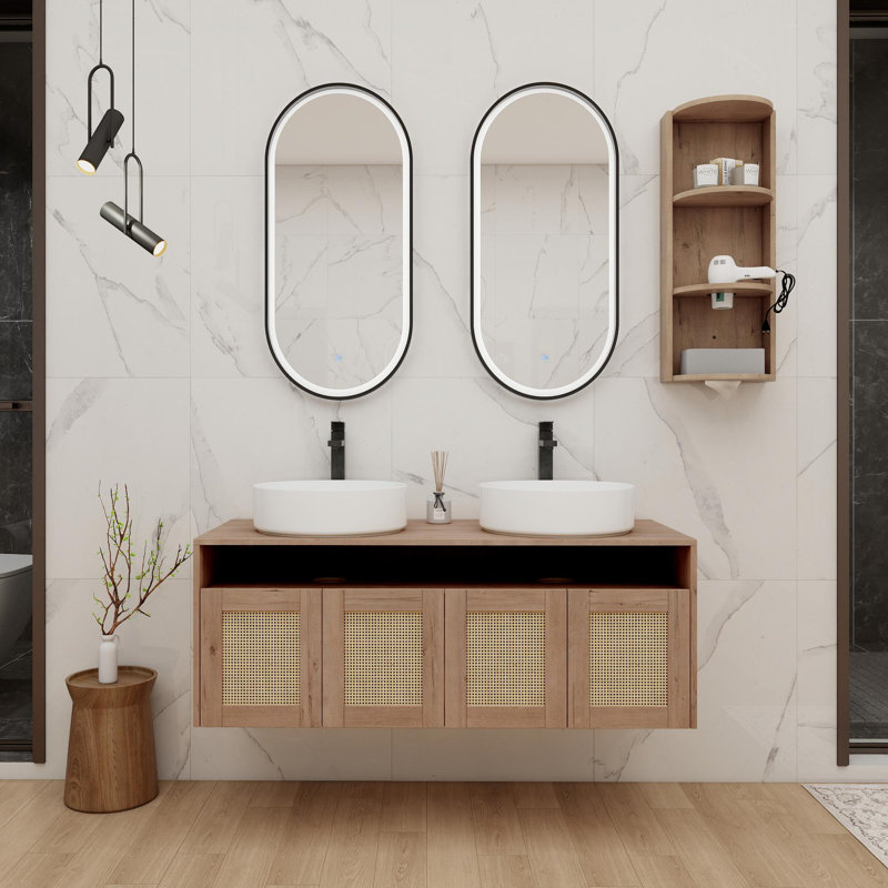 Meuble-lavabo de salle de bain avec céramique et armoire d'appoint, Blanc
