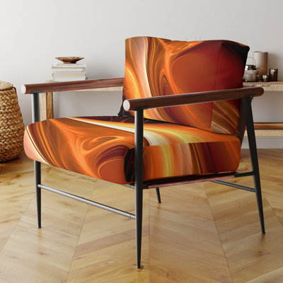 Fauteuil rembourré à motif moderne orange avec motif abstrait fractal chaleureux II