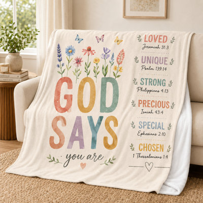 Christian Inspirational Throw Blanket, Watercolor Floral Faith Blanket with Encouraging Scripture Design, Religious Gift Flannel Blanket for Home Sofa Bedroom Decor, 30 x 40 in
