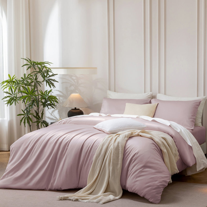 Ensemble de housse de couette MooMee, Housse de couette pour très grand lit et 2 taies , Mauve pâle