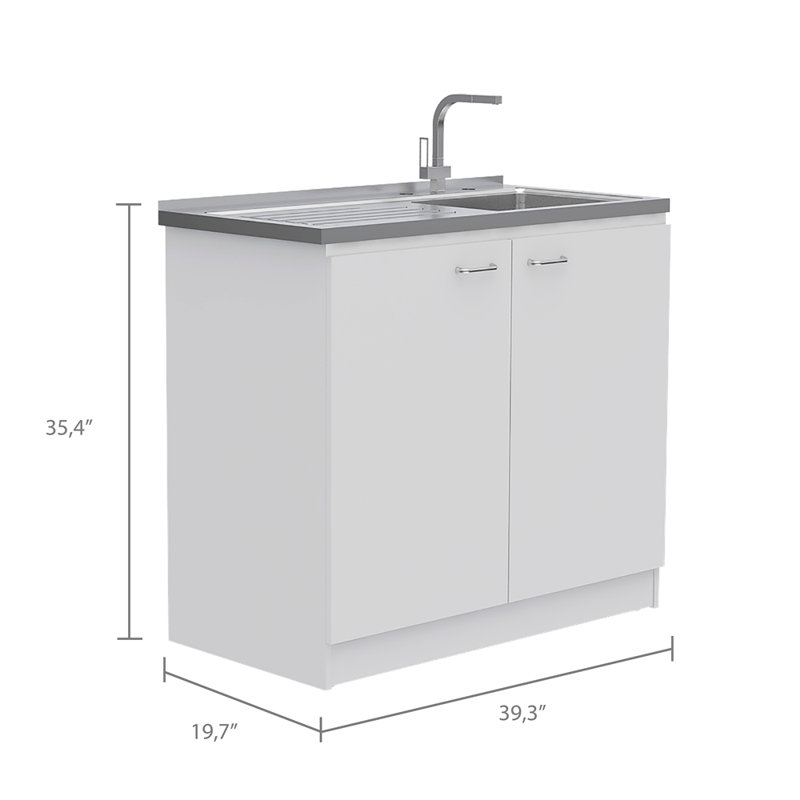 Lavabo utilitaire rectangulaire et armoire à 2 portes, Blanc, Gris