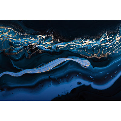 Pinta Gold Abstract Blue Wave - Wrapped Canvas Print