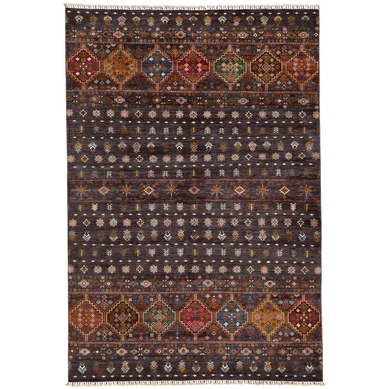 Tapis tribal brun et multicolore 7 x 7
