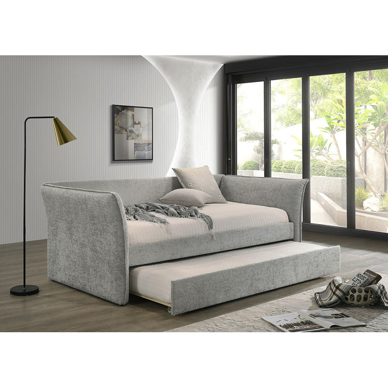 Transitional Style 1Pc Twin Size Daybed W/ Trundle Flared Arms Mattress Ready Gray Finish Primary Living Room, Gray