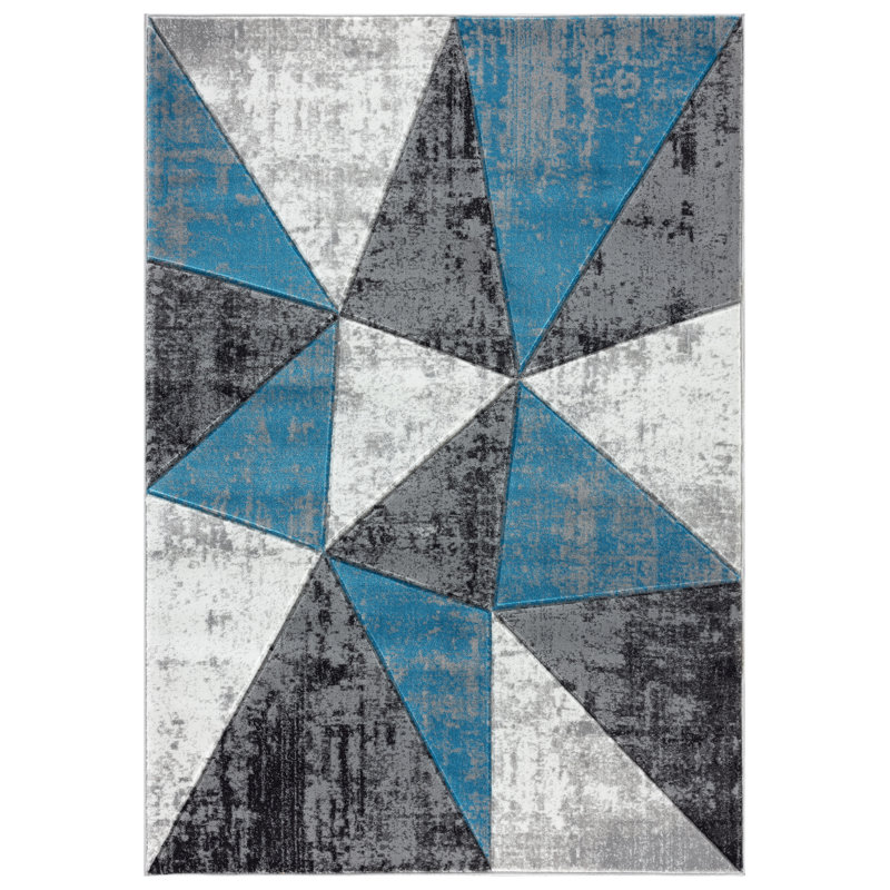 Tapis bleu / noir / gris Gini, Rectangle 8 pi 1 po x 10 pi 5 po