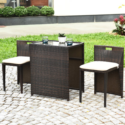 3 - Person Rectangular Patio Dining Set with Cushions included