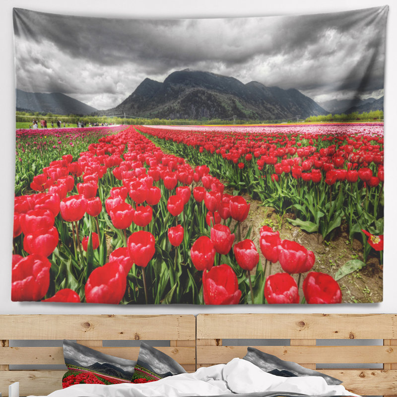 Rangées en polyester de tapisserie tulipes éclatantes avec accessoires suspendus inclus, H 50 po x l 60 po