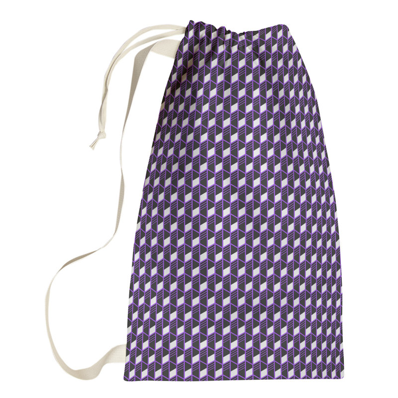 Sac à linge à rayures géométriques, Grand (H 76,5 po x l 29,5 po x 1,5 po), Rose/bleu