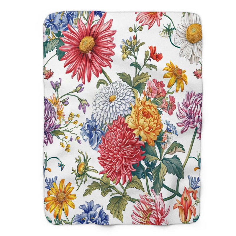 Vibrant Blossom Mosaic - 1 pièce Sherpa Premium, Lit simple
