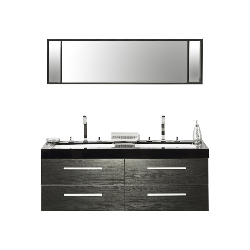 1400mm Wall Mounted Double Sink Vanity Unit, Black
