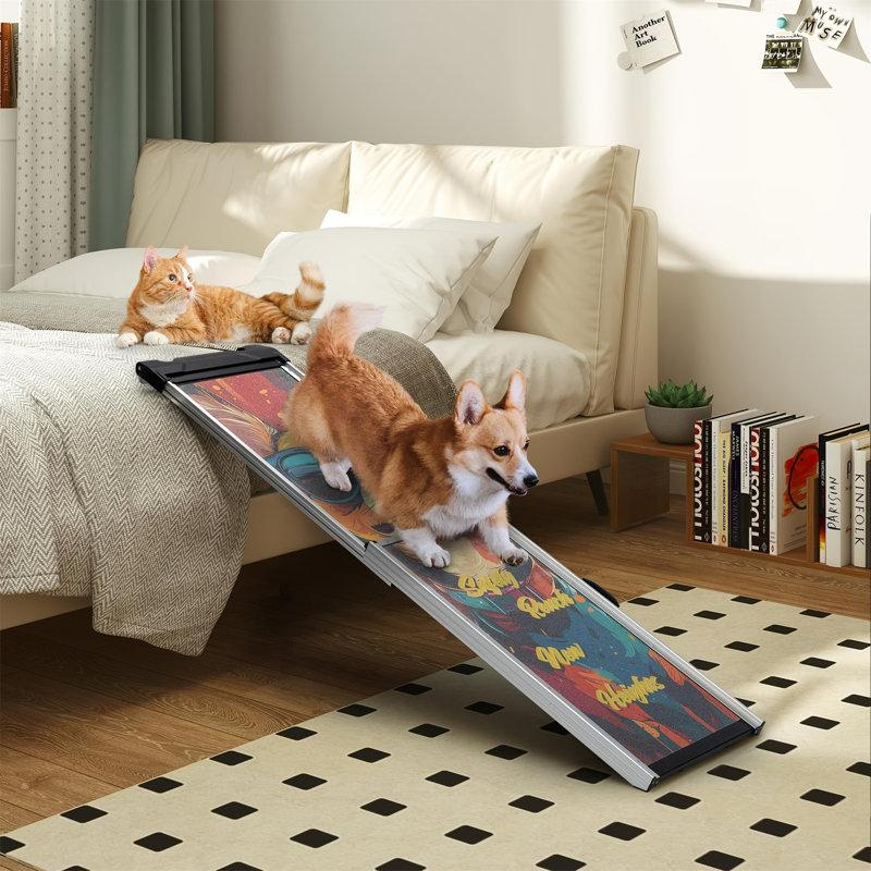 Rampe rétractable pour chien en aluminium pour voitures, camions, marches pour animaux de compagnie antidérapantes portatives avec motifs colorés
