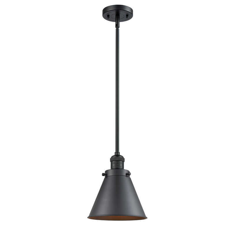Luminaire suspendu conique à 1 lumière Donovan, Noir mat, Ampoule incandescente rétro de 60 watts, Noir mat
