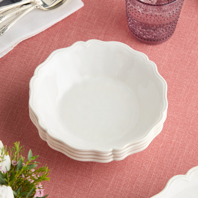 Bol tout usage de 8,5 po Isabella 28 po - crème douce avec détails craquelés et bords festonnés Isabella - bol durable allant au lave-vaisselle pour soupes, salades et desserts - repas élégant et formel pour tous les jours