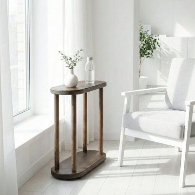 Table d'appoint ovale en bois massif, table de bout étroite, petite table basse (noyer foncé, moyen)