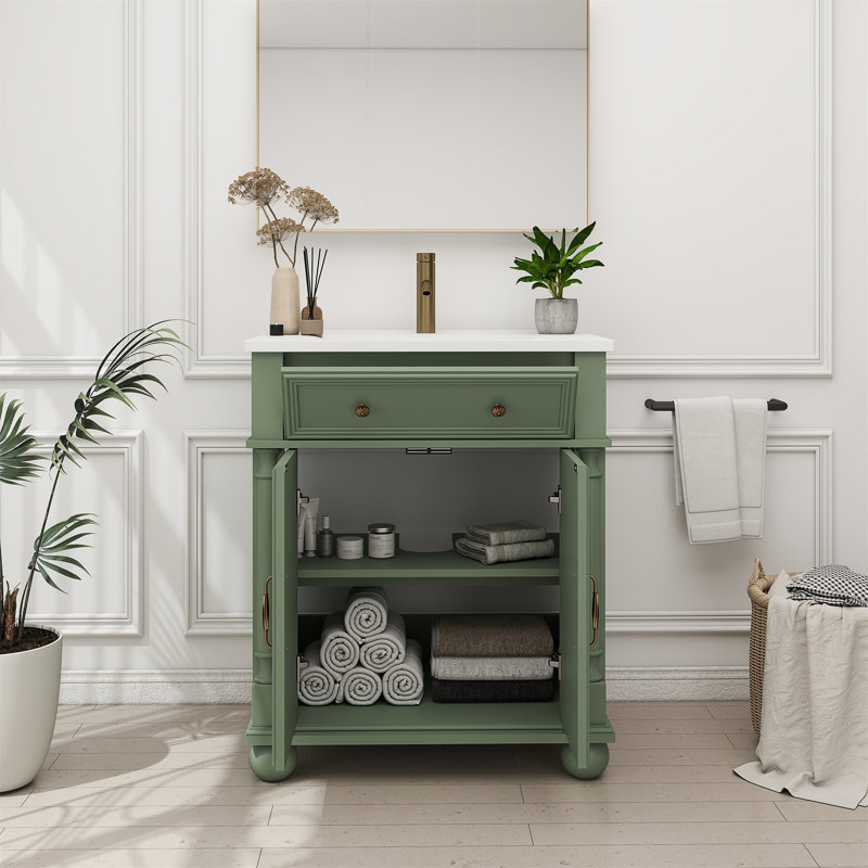 Lavabo de salle de bain 27,8 "Mid-Century avec base romaine, Vert