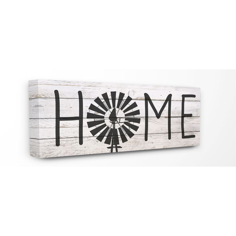 «Farmhouse Planked Look Home Sign with Windmill» par Kimberly Allen - impression d'art textuel, H 13 po x l 30 po x P 1,5 po