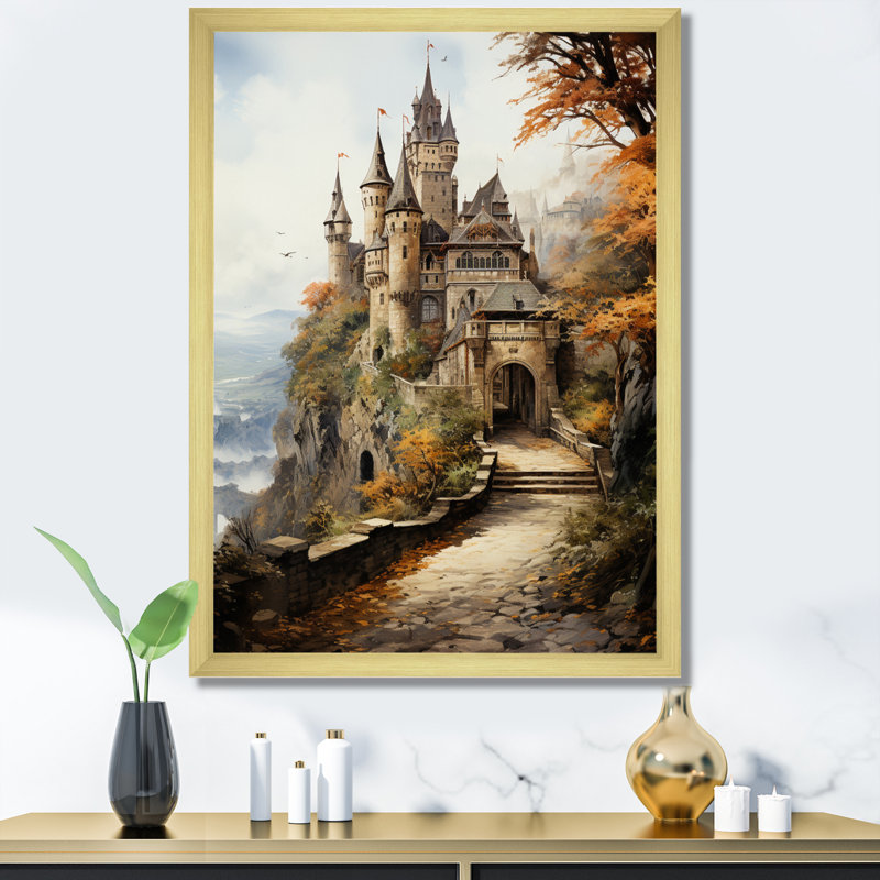 Flurée Châteaux médiévaux Splendor Rich - reproduction sur toile, H 44 po x l 34 po x P 1,5 po, Encadrement doré