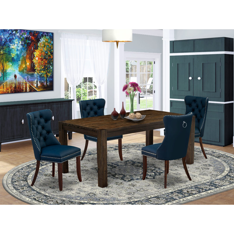 L'ensemble de 5 pièces de salle à manger comprend une table de salle à manger rectangulaire en bois rustique et 4 chaises Parson rembourrées en polyester, jacobine vieilli