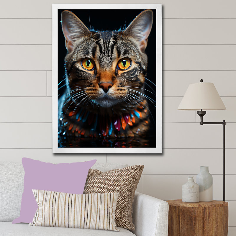 American Shorthair Harmony Cat I - décoration murale chat, Cadre simple blanc, H 44 po x l 34 po x P 1,5 po