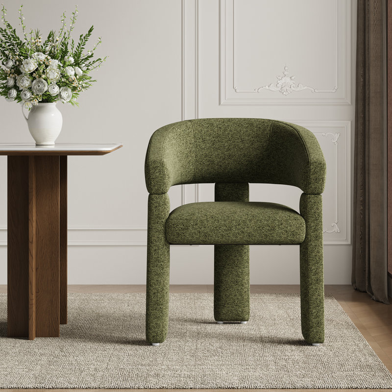 Chaise de salle à manger rembourrée avec accoudoirs tonneau, Vert
