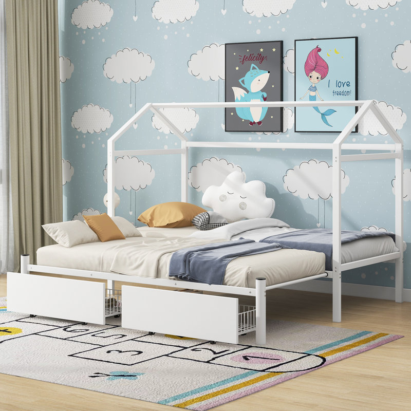 Lit plateforme simple TG avec très grand lit avec 2 tiroirs, Blanc