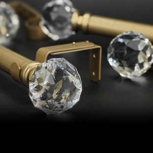 Harri Bridgon Clear Faceted Single Curtain Rod Set Adjustable 1.125" Dia