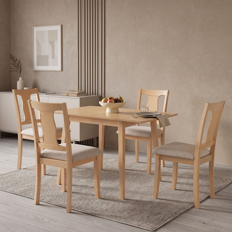 Ensemble repas compact 5 pièces avec abattant et 4 chaises rembourrées pour cuisine et appartement, Naturel beige