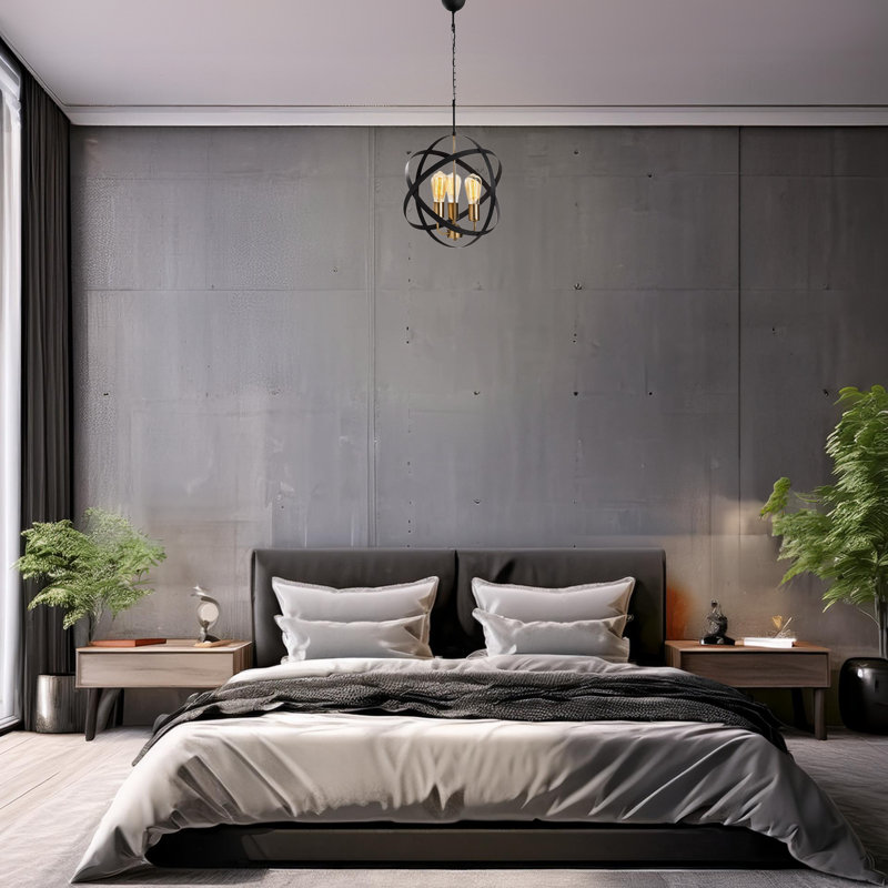 Adjustable Height 3 Lights Metal Body Single Globe Pendant