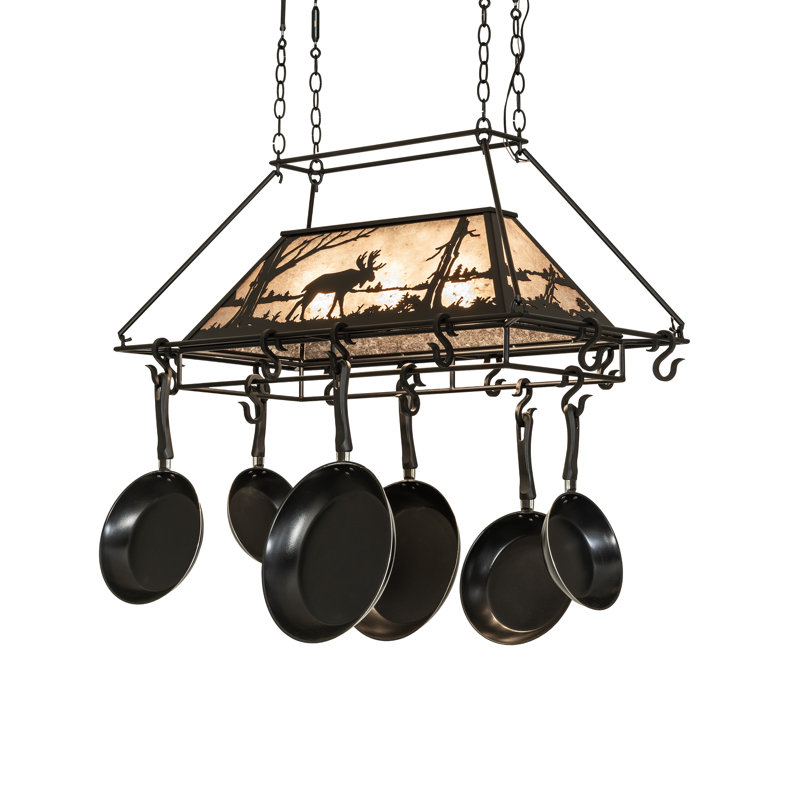 36" Long Moose At Lake 3 Light Pot Rack