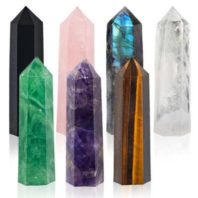  Ensemble de piliers en cristal de chakra multi-pierres précieuses naturelles de 1,97 pouce 7 pièces - Décoration de table de tour hexagonale polie à la main et décoration de maison