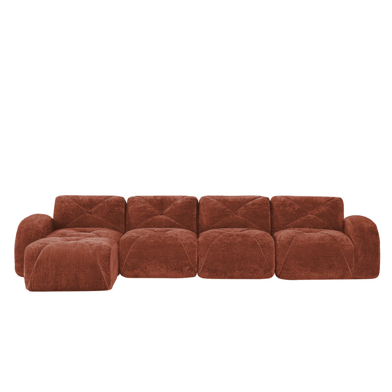 L-Shaped Soft Velvet Fabric, Red/Brown, 29.9" H x 140.9" W x 67.3" D