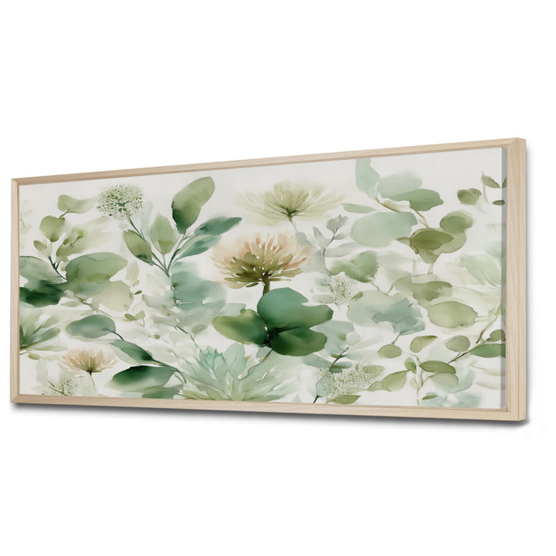 «Watercolor Greenery Sage Watercolor - Plants», impression sur toile botanique verte, H 28 po x l 60 po, Cadre flottant